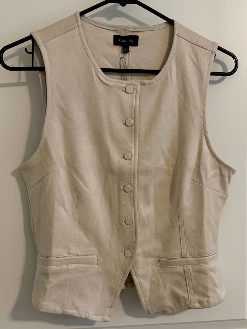 Love Tree Cream Faux Suede Button-Front Women's Vest